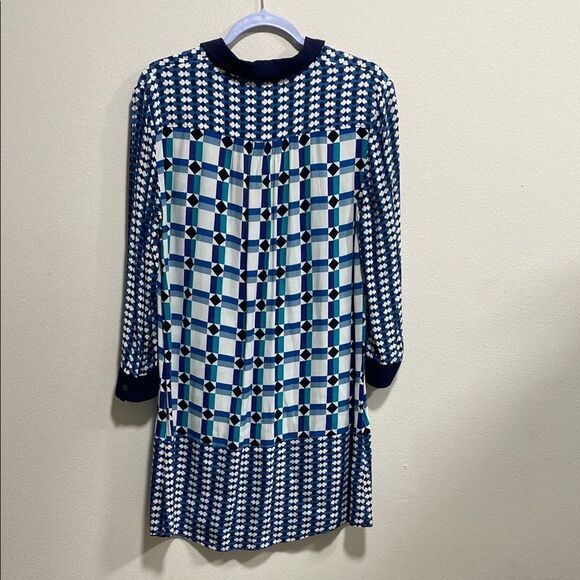 Maeve‎ Anthropologie Retro Mod Geometric Shirt Dress Blue Collared Size 4 - Picture 4 of 12